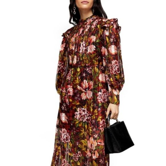 Topshop Dresses & Skirts - NEW TOPSHOP Fallen Floral Jacquard MIDI DRESS US4